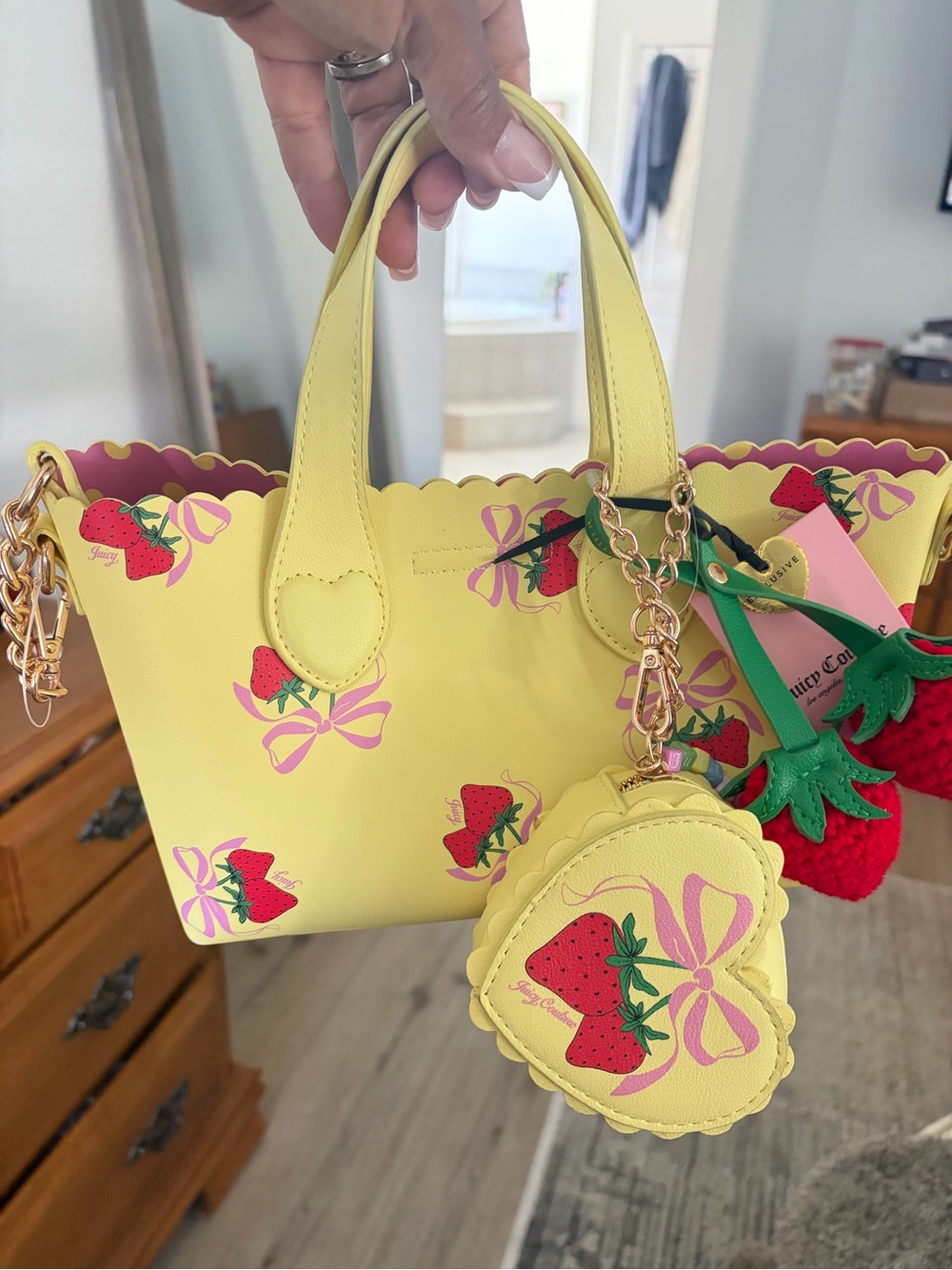 Juicy Couture Yellow Strawberry Print Tote Bag